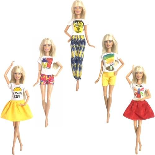 NK 5 Set Newest Casual Doll Daily Dress Fashion Party Shirt Aristocratic Doll Skirt For Barbie Accessories Doll Best Child Gift