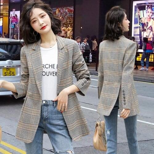 New Fashion Business Plaid Suits Women Work Office Ladies Long Sleeve Spring And Autumn Blazer
