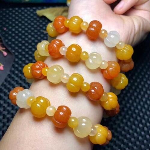 2021 New design Pumpkin jade bracelet high quality gold silk jade pumpkin Bead Bracelet Halloween gifts