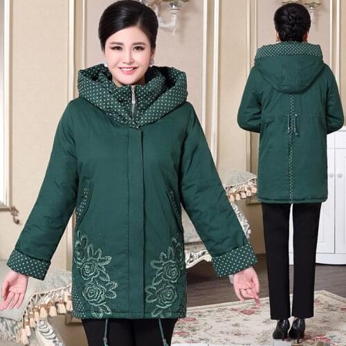 Womens Winter Flower Coats Embroidery Jackets Middle-aged And The Elderly Padded Warm Casual Large Size Clothing