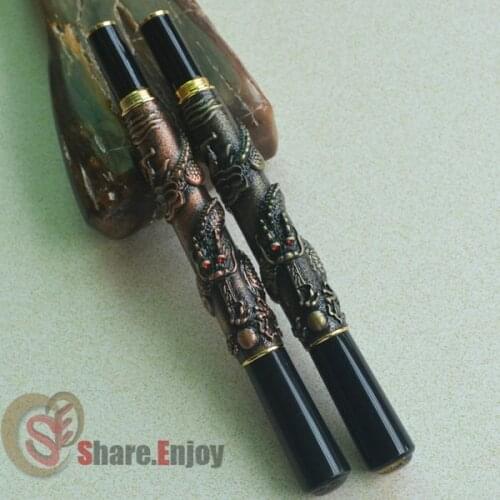 FOUNTAIN PEN 2 PCS JINHAO 41 COPPER / ANTIQUE BRASS FINE NIB DRAGON