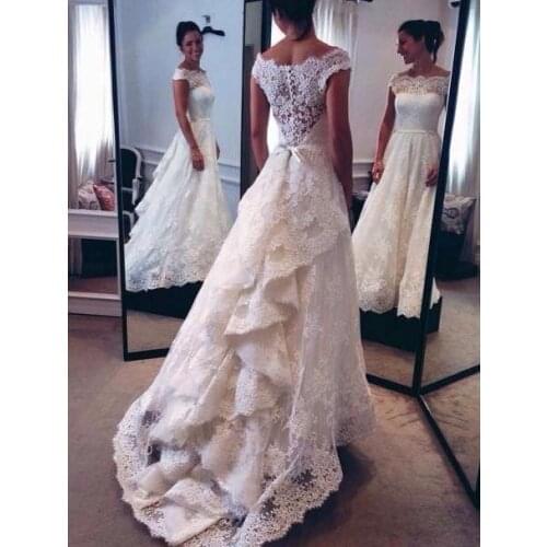 2018 Vestido De Noiva High Low Off The Shoulder Ruched Short Sleeve Open Back Modest bridal Gown mother of the bride dresses