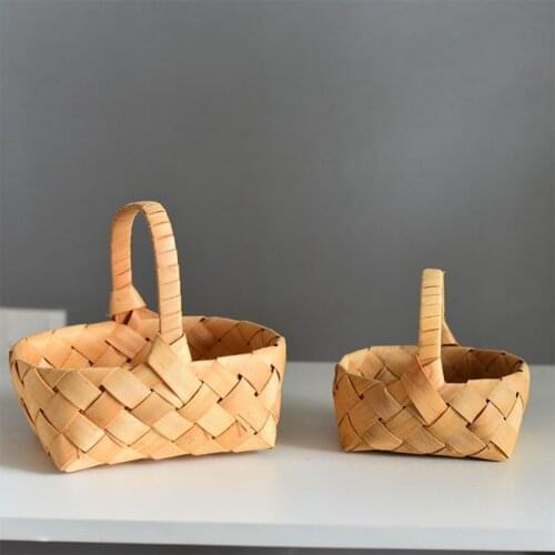 Portable Wedding Candy Storage Basket Rattan Woven Fruit Bread Organizer with Handle Home Party Decor