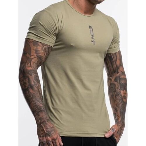 Casual T-shirt Men Cotton Printed Gym Fitness Short sleeve Loose T-shirt Male Workout Black Tees Tops Plus size футболка мужская