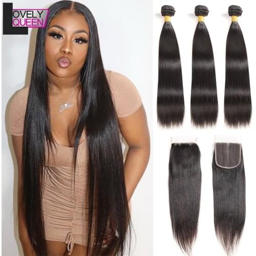 30 Inch Bundles WIth Closure Straight Bundles With Closure Indian Human Hair Remy Hair 3 or 4 Human Hair Bundles With Closure