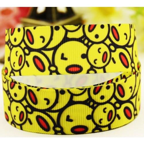 22mm 25mm 38mm 75mm Smiley face cartoon printed Grosgrain Ribbon party decoration 10 Yards X-04578