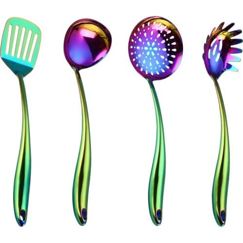Luxury 4-Piece Cooking Tool Sets 304 Stainless Steel Kitchen Utensils Turner Soup Spoon Pasta Server Strainer