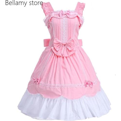 Princess Sweet Lolita Dress JSK Japanese Cosplay Costumes Pink Solid Colored Sleeveless Knee Length