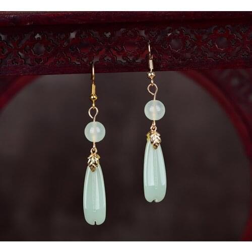 Earrings Charm Jadeite Jewellery Fashion Accessories Emerald Beads Jade Natural Carved Amulet Gifts for Her Woman