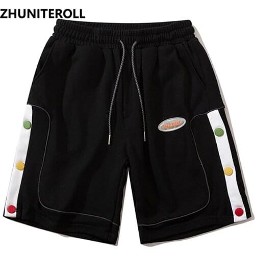 Teachwear Harajuku Shorts Men Streetwear Kanji Side Button Elastic Shorts Hip Hop Jogger Summer Track Short Sweatpant Clothing