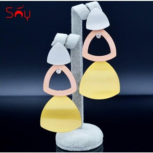 Sunny Jewelry Romantic Triangle Jewelry Earrings Long Drop Dangle Earrings For Women Cubic Zirconia Jewelry For Party Wedding