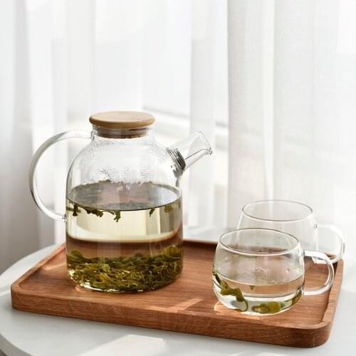 1L/1.8L Large Capacity Drinkware Glass Teapot Teaware Tea Pot Heat-Resistant Kettle Wooden Lid Home Office Coffee Bar Supplier