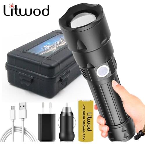 Xhp50.2 Led Flashlight Zoomable 18650 or 26650 Battery Torch USB Rechargeable Aluminum Adjustable Single mode ON/OFF Lantern