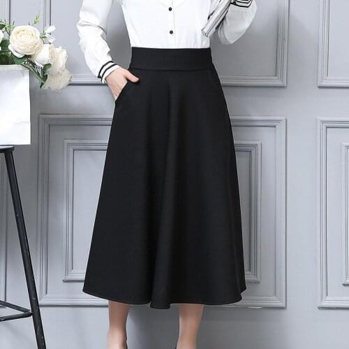 Spring & Autumn New Midi Skirts Mid-length A-line High Waist Umbrella Skirt Korean Style All-match Long Skirt Women BSQ455