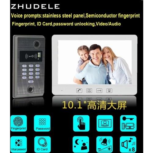 ZHDELE Intercom Doorbell 10"Video Door Phone Kit TFT LCD Screen w/t Security Outdoor IR Camera FRID Panel