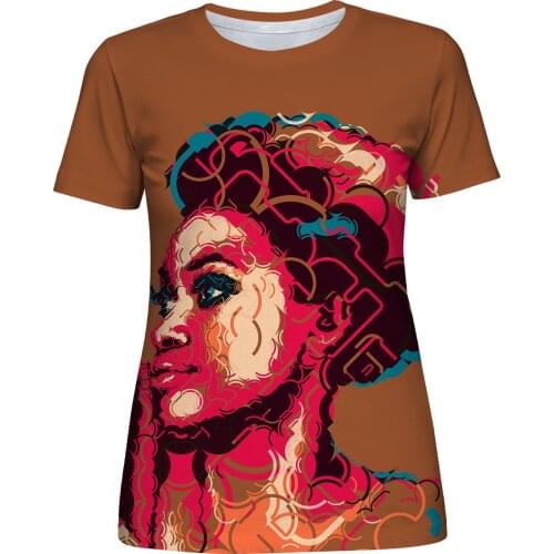 3D printing design female niche female summer Korean version of retro color painting short-sleeved T-shirt Slim student top