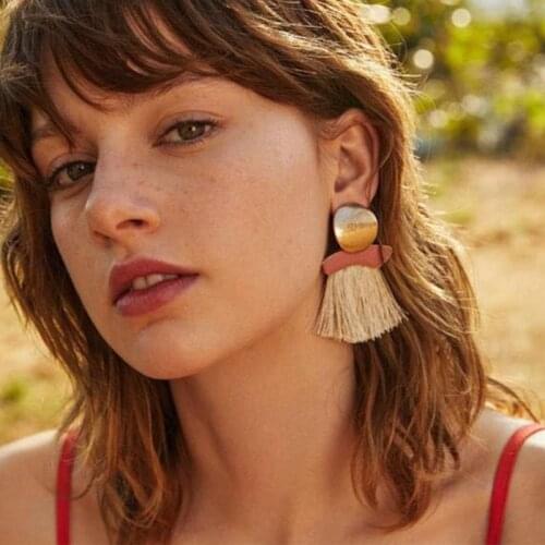 JOUVAL Tassel Earrings For Women Bohemia Big Drop Earrings Fashion Jewelry Brincos Female Cotton Fringe Long Dangle Earring Sale