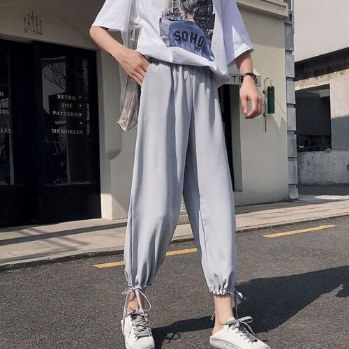 Women Summer Chiffon Harem Pants Solid Ankle-length Pants 2021 Ladies Casual Fashion High Waist Girls Plus Size Clothing