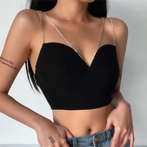 Women Vest Fashion Sexy Chain Chest Wrap Camisole Deep V-neck Backless Cropped Top Night Club Tank Top 2020 New