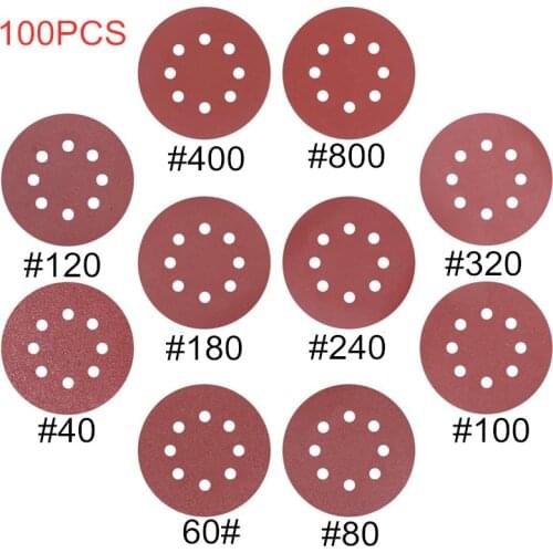 100pcs 125mm Round Shape Sanding Discs Hook Loop Sanding Paper Buffing Sheet Sandpaper 8 Hole Sander Polishing Pad Sandpaper