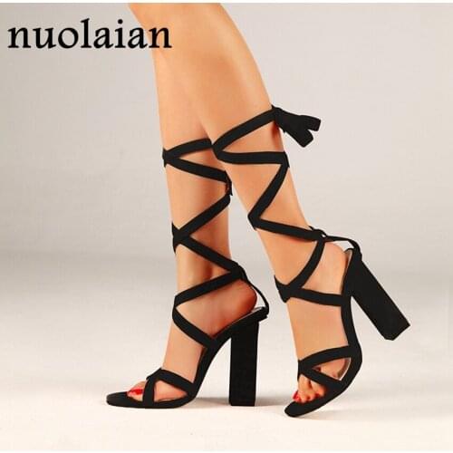 11CM Black Suede Leather Cross Strap Sandal Shoes Women Casual Shoe Summer High Heels Sandals Party Platform Pumps