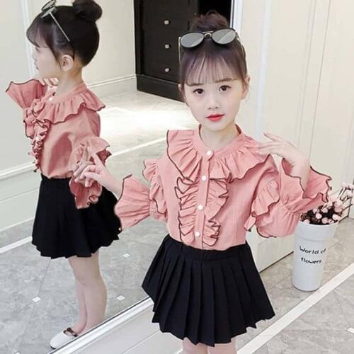 2021 Summer Spring Baby Girls Ruffles Princess Blouses Kids Girls Long Sleeve Tops Toddlers Children Clothes Infants Shirts J11
