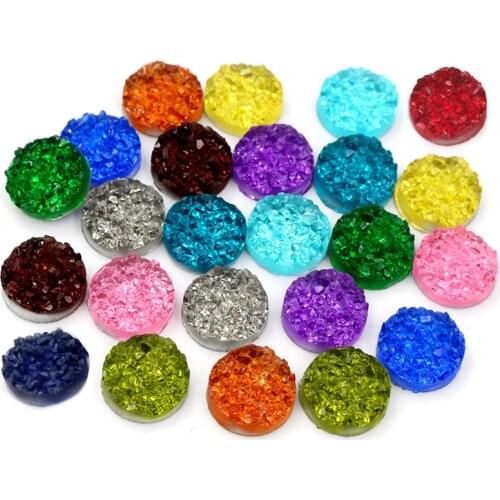 40pcs 8mm 10mm 12mm Druzy Natural Ore Style Crystal Flat Back Resin Cabochons For Bracelet Earrings DIY Jewelry Making Findings