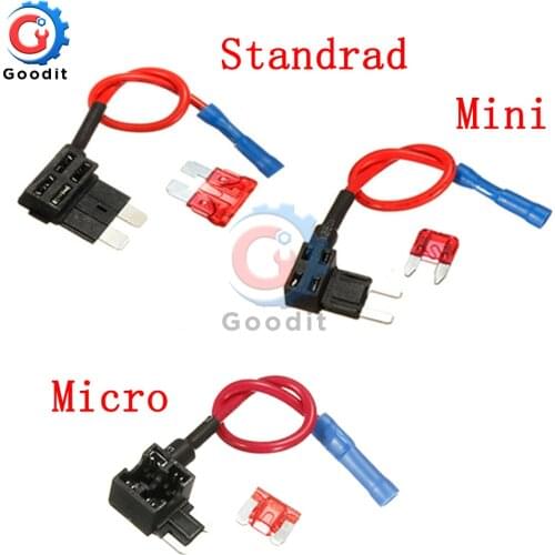5pcs 12V Fuse Holder Add-a-circuit TAP Adapter Micro Mini Standard ATM APM Blade Auto Fuse + 10A Blade Car Fuse holder and Clip