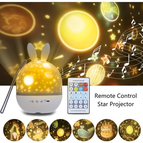 Aurora Star Galaxy Starry Sky Projector Night Light with IR Remote Control Dimmable Rabbits LED Lamp 6 Films 8 Songs Kids Gift