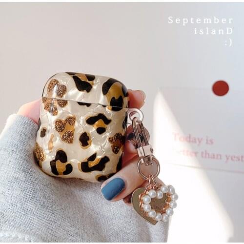 3D Love Pearl Shell Keychain Shell Leopard soft Wireless Headset bluetooth case for Apple AirPods 1 2 cover for airpods pro Box