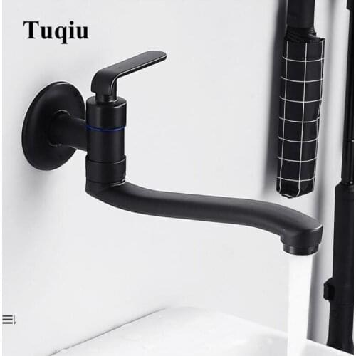 Black brass wall mounted single lever single cold kitchen faucet with rotation pipe basin tap
