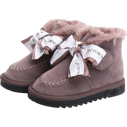 CNFSNJ Kids Shoes 2020 Winter Children Fashion Snow Boots Baby Genuine Leather Shoes Girls Brand Butterfly Short Boots
