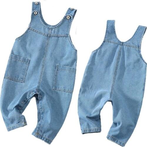 Spring Autumn Children Clothes Baby Boys Girls Blue Denim Pants Overalls Pocket Infant Outfit Kids Fashion Toddler Casual