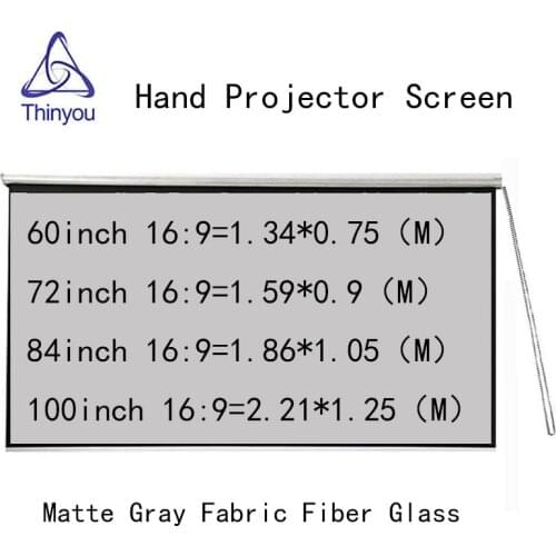 Thinyou Hand Projector Screen 100 inch 16:9 Matte Gray Fabric Fiber Glass Home Cinema Curtain 3D HD Screen Wall Mounted