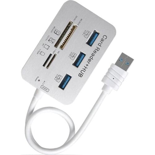 USB3.0 Card Reader and 3 Ports USB Hub, High Speed External Memory Card Reader for MS/M2/SD/TF/Micro-SD Card