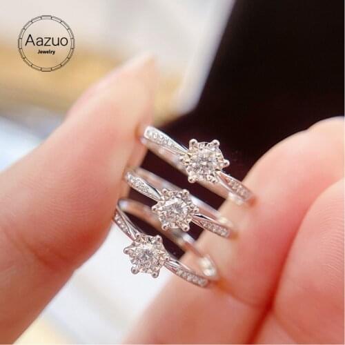 Aazuo 18K Solid White Gold Real Natrual Diamond 0.10ct Classic Starlight Engagemen Round Ring Gift For Woman&Lady Birthday Party