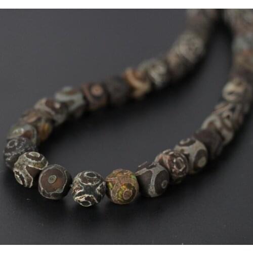 3Strands/Lot 15" For Old Eye Stripe Tibetan Dzi Onxy Matte Round Loose Beads 10/12mm Wholesale,DIY Jewelry Making
