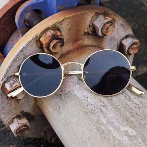 Round Glasses Men Women Steampunk Sunglasses Vintage Black Sun Glasses Italy Brand Design Punk Eyewear 2020 New Arrivals UV400