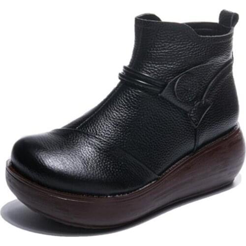 2020 Best-selling New Top Cowhide Classic Retro Autumn Leather Boots Women Boots Platform Shoes Wedges Warm Shoes Winter Boots