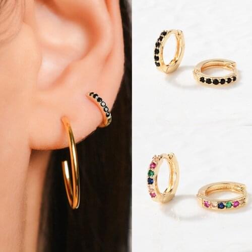 Small Huggies Hoop Earrings Multicolor Cz Hoop Cartilage Earrings Stud Minimal Tiny Ear Piercing Jewelry Wholesale