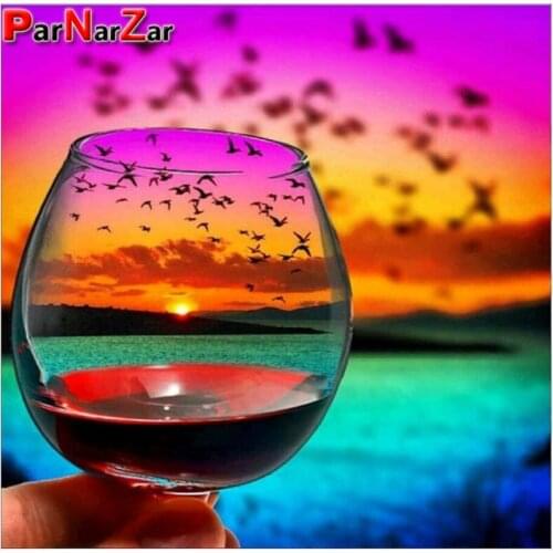 ParNarZar Wine Glass Bird DIY 5D Diamond Painting Full Set Crystal Rhinestone Embroidery Painting Diamond Decoration