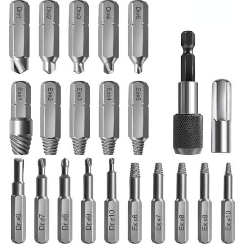 22Pcs Damaged Screw Extractor Drill Bit Set Stripped Screw Extractor Kit for Broken Bolt Extractor Screw Remover Tool Drill Bits