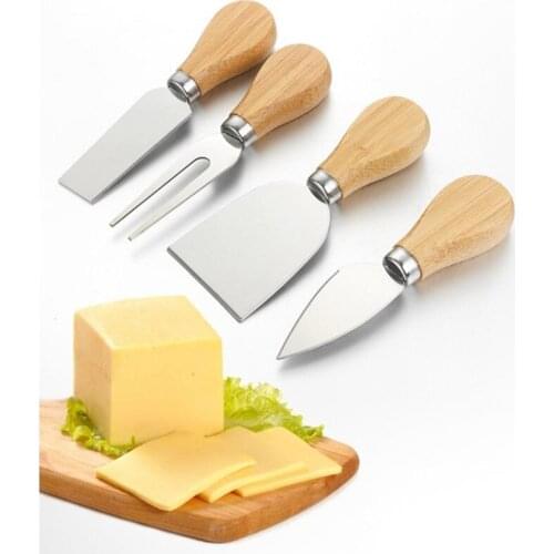 Wood Handle Cheese Knives Sets 4-Piece Set Cheese Fork Knife Shovel Cutter Slicer Kit Kitchen Cheedse Cutter Useful Cooking Tool