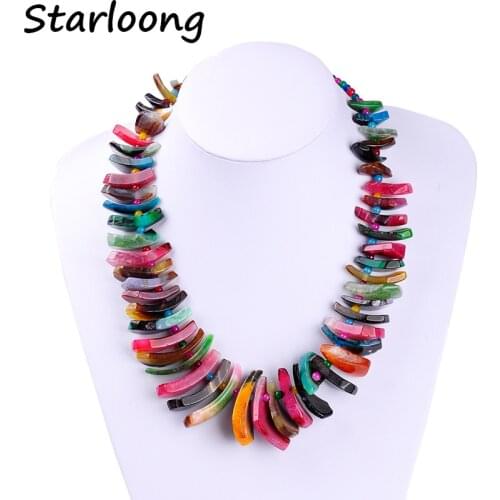 New fashion Triangle shape slice multi-color natural stone beads semi-precious stone Tower chain women necklace Bijoux