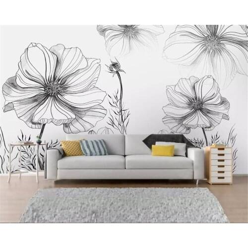 Beibehang Custom Wallpaper Modern Hand Painted black and white floral tv wallpapers for living room papel de parede 3d wallpaper