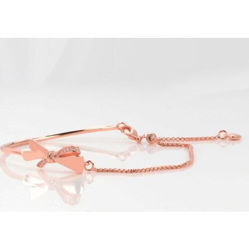 Authentic 100% 925 Sterling SilverRose Gold Bracelet New Style Gorgeous Bow Womens Bracelet for Gift