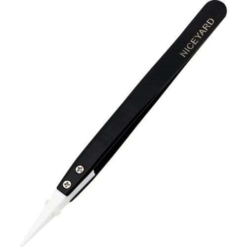 Ceramic Tips Tweezers Straight Aimed Tweezers Stainless Steel Handle High Temperature Resistant Anti-static Precision