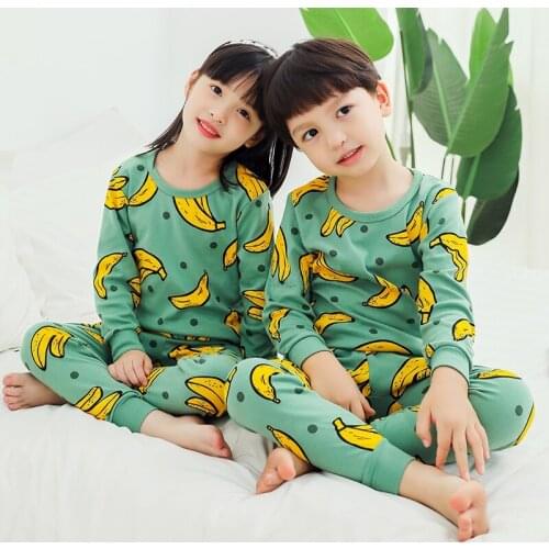 2-14Yrs Baby Kids Pajamas For Girls Set Cotton Princess Banana Cartoon Cute Pijamas Boys Long Sleeve Homewear Children Clothing