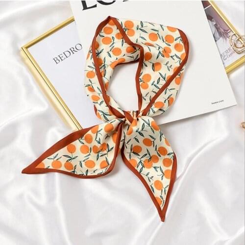 New 2021 Women Silk Scarf Fruits Litchi Print Female Luxury Skinny Hair Neck Scarves Ladys Bag Tie Ribbons Headband Accessories