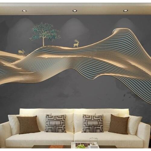 Custom Photo Wallpaper Chinese Style 3D Abstract Elk Golden Embossed Line Mural Living Room Background Wall Painting Home Decor